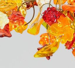 Floral Chandelier Resin Flowers & Leaves, Warm Color Lighting - thumbnail 2