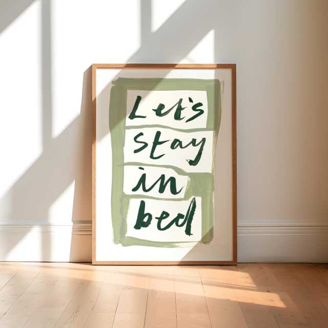 Let's Stay in Bed Art Print Hand Painted Sage Green Typography - image 1