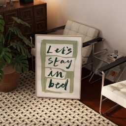 Let's Stay in Bed Art Print Hand Painted Sage Green Typography - thumbnail 2