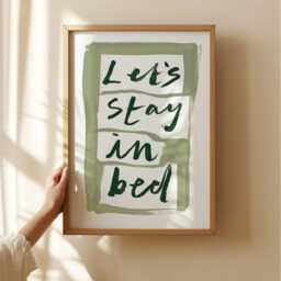 Let's Stay in Bed Art Print Hand Painted Sage Green Typography - thumbnail 3