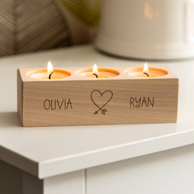 Personalised Wood Anniversary Candle Holder Engraved Heart Design, Couples Gift - Lc888 - image 1