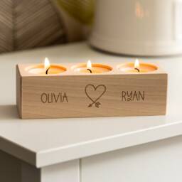 Personalised Wood Anniversary Candle Holder Engraved Heart Design, Couples Gift - Lc888 - thumbnail 1