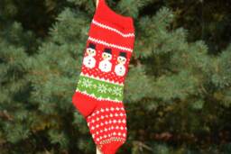 Hand Knitted Christmas Stocking, Home Decor, Personalized Christams Stocking With Snowmen