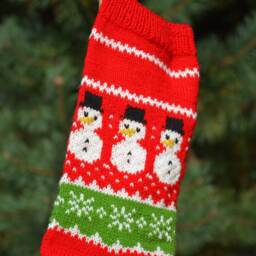 Hand Knitted Christmas Stocking, Home Decor, Personalized Christams Stocking With Snowmen - thumbnail 3