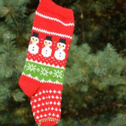 Hand Knitted Christmas Stocking, Home Decor, Personalized Christams Stocking With Snowmen - thumbnail 2