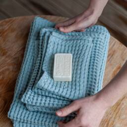 Waffle Linen Towel Set in Sky Blue Body, Hand & Face Waffle Towels. Linen Bath Towels - thumbnail 2