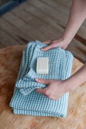 Waffle Linen Towel Set in Sky Blue Body, Hand & Face Waffle Towels. Linen Bath Towels - thumbnail 1