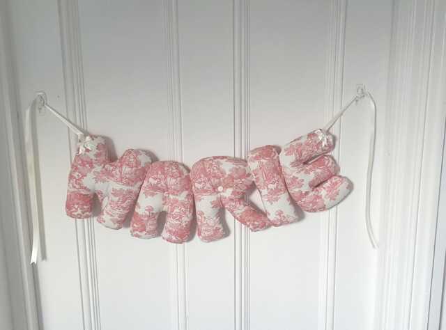 Personalised Name Banner, Pink Toile De Jouy . Baby Wall Hanging. Shower Gift. Garland. Nursery French Decor - image 1