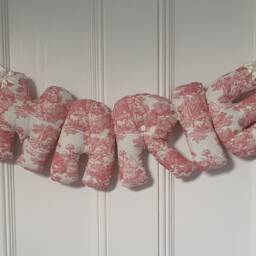 Personalised Name Banner, Pink Toile De Jouy . Baby Wall Hanging. Shower Gift. Garland. Nursery French Decor - thumbnail 2