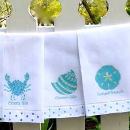 Aqua Sea Shell Linen Guest Towel Set Coastal Powder Room Decor - thumbnail 2