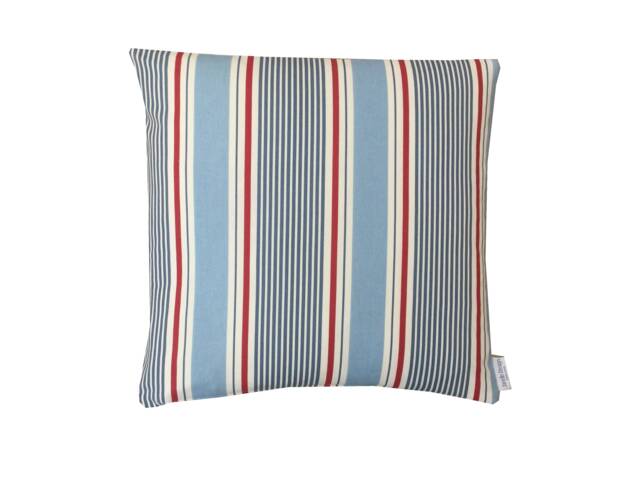 Handmade Coastal Stripe Cushion Cover Marine Blue, Red, & White - image 1