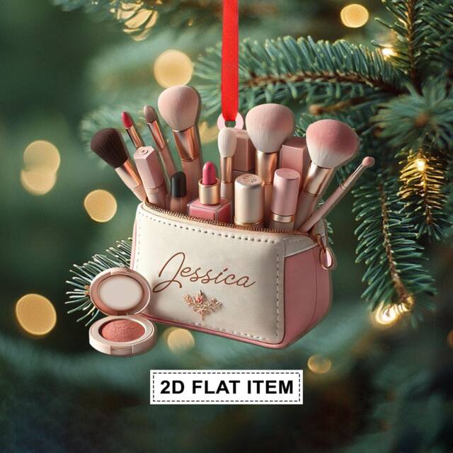 2D Flat Personalized Makeup Ornament, Artist Christmas Ornament Gift, Teen Girl Gift For Artist, Xmas - image 1