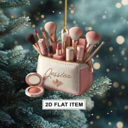 2D Flat Personalized Makeup Ornament, Artist Christmas Ornament Gift, Teen Girl Gift For Artist, Xmas - thumbnail 2