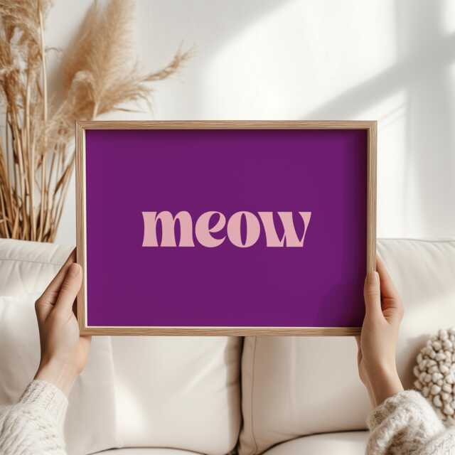 Meow Cat Poster Print, Fun Home Decor, Best Lady Presents, Hallway Cute Gifts For Him & Her, Feline Art, Kitty - image 1
