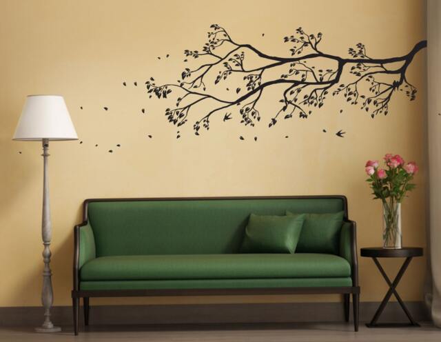 Tree Branch Wall Sticker With Falling Leaves & Birds Perched - Removable Wall Decal Home Decor Art - image 1