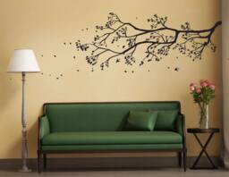 Tree Branch Wall Sticker With Falling Leaves & Birds Perched - Removable Wall Decal Home Decor Art - thumbnail 1