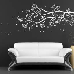 Tree Branch Wall Sticker With Falling Leaves & Birds Perched - Removable Wall Decal Home Decor Art - thumbnail 4
