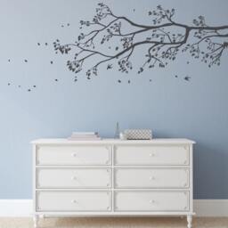 Tree Branch Wall Sticker With Falling Leaves & Birds Perched - Removable Wall Decal Home Decor Art - thumbnail 2