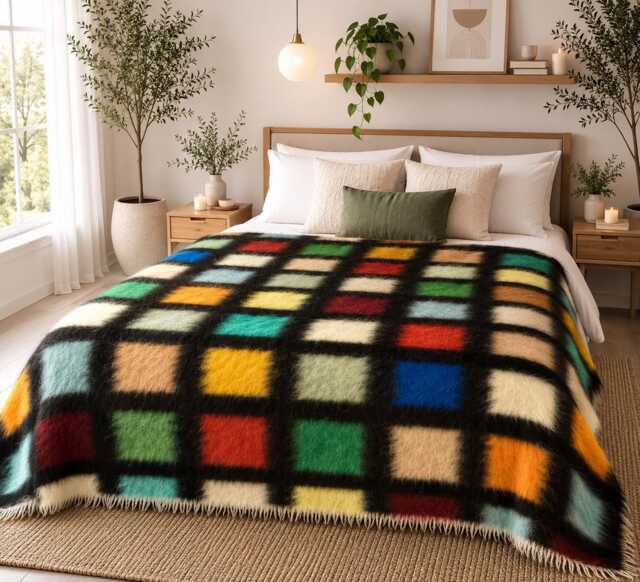 Handmade Fluffy Wool Blanket Organic Black Bedding Decor - image 1