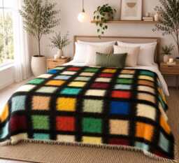 Handmade Fluffy Wool Blanket Organic Black Bedding Decor