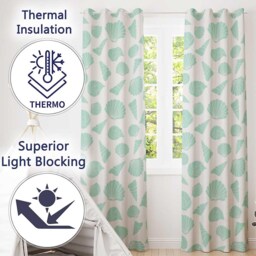 Cute Sea Shells Blue Beige Minimal Seamless Pattern Readymade Eyelet Ring Top Thermal 100% Blackout Curtains - thumbnail 3