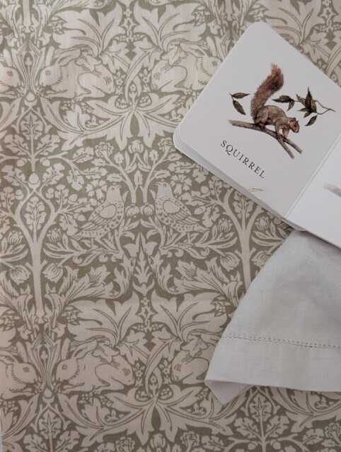 William Morris Crib Sheet Brer Rabbit Toile, Sage Green Baby Bedding - image 1
