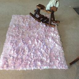 Rag Rug, Baby Pink & White Boho Chic Area Shag Rugs, Shabby Floor Mat, Welcome Newborn Photography Girl - thumbnail 1