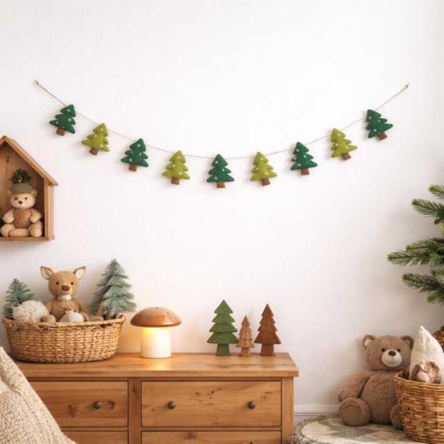 Handmade Felt Christmas Tree Garland, 3Ft Wool Holiday Decor - image 1
