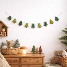 Handmade Felt Christmas Tree Garland, 3Ft Wool Holiday Decor - thumbnail 1