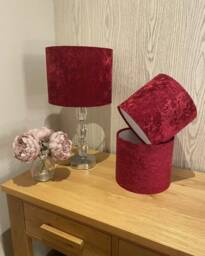 Handmade Lampshade in A Beautiful Magenta/Red Wine Colour Velvet Fabric, Various Sizes Available, Ceiling Or Table Floor Lamp Options - thumbnail 1