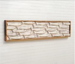 Fish Wall Art Nautical Decor Framed Minnow School Wooden Beach - thumbnail 1