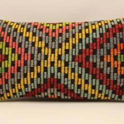 Throw Kilim Pillow 12x24 Inch - 30x60 cm Vintage Rug Turkish Pillow Cushion Art Deco Lumbar Cover 4Oaf-314 - thumbnail 2
