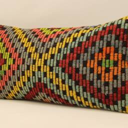 Throw Kilim Pillow 12x24 Inch - 30x60 cm Vintage Rug Turkish Pillow Cushion Art Deco Lumbar Cover 4Oaf-314 - thumbnail 3