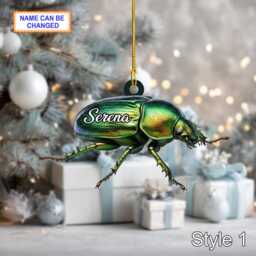 Custom Name Dry Pressing Cetonia Aurata Personalized Ornament, Christmas Tree Hanging Decor, 2D Flat Acrylic Ornament Holiday Gift - thumbnail 2