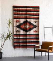 Brown Tan Burnt Orange Diamond Pattern Handmade Mexican Blanket Throw Beach Camping Yoga Serape Saltillo Southwest Decor - thumbnail 1