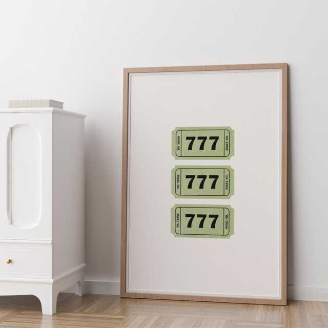 777 Angel Number Print Lucky Vintage Ticket Wall Art Luck Poster - image 1
