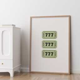 777 Angel Number Print Lucky Vintage Ticket Wall Art Luck Poster - thumbnail 1