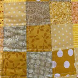 Scrappy Quilted Christmas Stocking, Yellow & Gold Patchwork, Large Size, Flannel Cuff & Jingle Bells, Fully Lined, Personalized Free - thumbnail 3