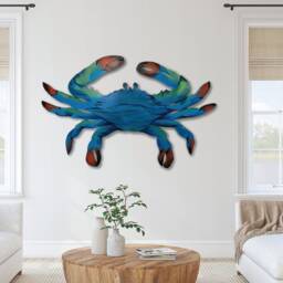 Blue Crab Outdoor Decor Gift For Him. Wooden Crab Wall Art Pool Deck & Home Bar Decoration. Holiday Gift Dad - thumbnail 3