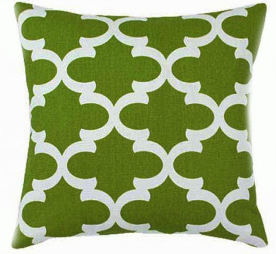 Green Geometric Pillow Cover - Olive, Grass, Bay White Outdoor Rated - image 1