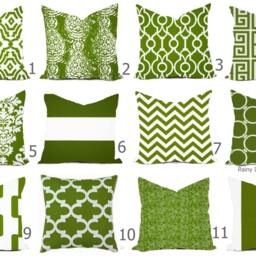 Green Geometric Pillow Cover - Olive, Grass, Bay White Outdoor Rated - thumbnail 2