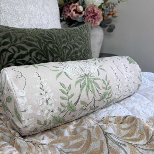 "Laura Ashley Floral Bolster Pillow - Green Pink Cylinder Cushion - 16"" X 6" - image 1