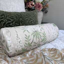 "Laura Ashley Floral Bolster Pillow - Green Pink Cylinder Cushion - 16"" X 6"