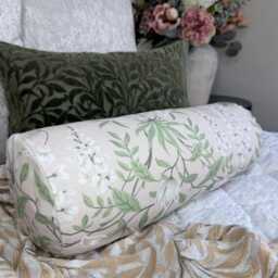 "Laura Ashley Floral Bolster Pillow - Green Pink Cylinder Cushion - 16"" X 6" - thumbnail 4