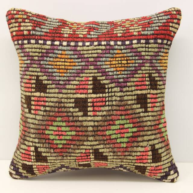 Handmade Turkish Kilim Pillow Cover, Boho Home Decor - 16x16 Inch - image 1