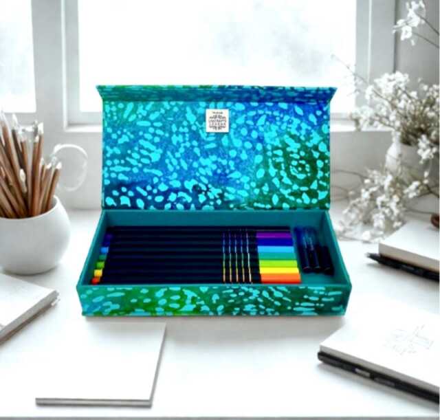 Handmade Island Batik Pencil Case Fabric Stationery Organiser With Magnetic Closure Multipurpose Box - image 1