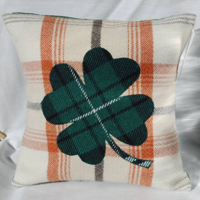 st Patrick's Day Lucky Pillow, Irish Four Leaf Clover Tartan Cushion, Decorative Handmade Perfect Scottish Gift Ideas 12 - image 1