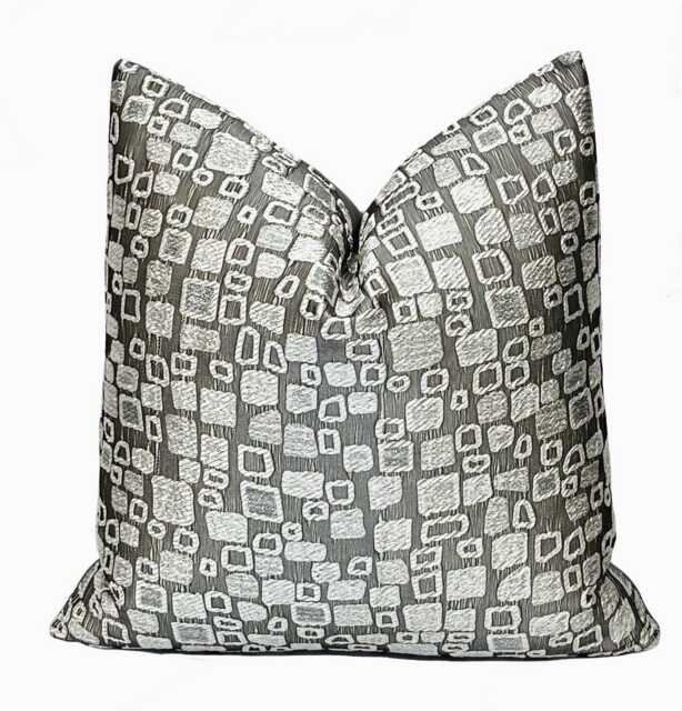 Silver Grey Geometric Embroidered Pillow Cover - Woven Texture Throw Home Decor - image 1