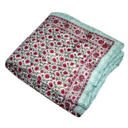 Floral Kantha Quilt Hand Block Print Reversible Indian Throw Quilt - thumbnail 3