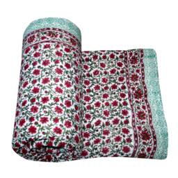 Floral Kantha Quilt Hand Block Print Reversible Indian Throw Quilt - thumbnail 2